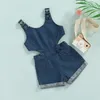 Rompers FOCUSNORM 0 4Y Summer Casual Kids Girls Denim Jumpsuits Shorts 2 Colors Sleeveless Solid Hollow Out Playsuits 230626