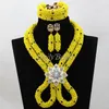 Collier boucles d'oreilles ensemble mode cristal africain Costume de mariée mariage nigérian perles jaunes bijoux ALJ540
