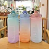 Water Bottles 2 Liter Bottle With Straw Female Girls Large Portable Travel Sports Fitness Cup Summer Cold Time Scale