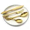 Servies Sets 4 Stks/set Goud FlatwareSet 304 Roestvrij Stalen Set Mes Vork Lepel Diner Spiegel Bestek Zwart Servies