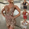 Casual Dresses Women's Spaghetti Strap Deep V Neck Sequins Glitter Short Sparkly Bodycon Evening Party Club Wear 221119