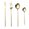 Dinnerware Sets 4pcs Golden Cutlery Tableware Stainless Steel Spoon And Fork Set Dining Table Utensils Kitchen Accessories