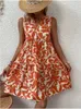 Basic Casual Dresses Print Women Summer Dress Sleeveless v Neck Chic and Elegant Woman Midi Boho Beach Loose Kneelength Short 230627