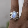 Cluster Rings Vintage Tibetan Moonstone Synthetic Crystal Ring For Women Antique Round Fine Jewelry Girls Ladies Gif