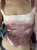 Kadın T-Shirt Kriptografik Kare Yaka Saten Seksi Backless Büstiyer Korse Kırpma Üstleri Kadın Kolsuz Yaz Üstü Kırpılmış Kulüp Modası Kıyafet J230627