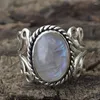 Cluster Rings Vintage Tibetan Moonstone Synthetic Crystal Ring For Women Antique Round Fine Jewelry Girls Ladies Gif