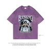 Men's T-Shirts Extfine Mary Blessing T-shrits Men Streetwear Tie Dye T Shirt Oversized Acid Washed Cross T shirts Top y2k Men's Clothing 230627