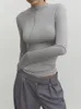 Kvinnors tankar Spring Solid Cotton Basic Long Sleeve Tops Women Asymmetric BodyCon under T-shirt Y2K Streetwear Stand Collar Bottoming Tee