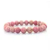 Urok Bracelets Naturalny Rhodochrosad Kamień dla kobiet mężczyzn Różowy branstele i bransoletki 8 mm okrągłe kropla bransoletki