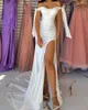 Sexy Mermaid Prom Dresses Long for Black Women Off Shoulder High Side Split Pleats Draped Party Dress Formal Birthday Pageant Celebrity Evening Gowns Custom