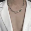 チェーンチタンスチールカラーファーストチャイニーズネックレス模倣真珠ジェイドリング男性と女性のためのレトロステッチの気質
