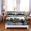 Set City Night Scene Printed 3pc Polyester Fitted Sheet Mattress Cover Four Corners with Elastic Band Bed Sheet Pillowcases