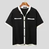 Męskie koszulki Indepern 2023 Mężczyzn Koszula Patchwork V Neck krótki rękaw przycisk streetwear