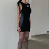Robes Décontractées Goth Dark Techwear Mode Gothique Évider Cyber Y2k Punk Sexy Maigre Mini Robe Streetwear Correspondance Des Couleurs Femme Vêtements