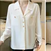 Blouses pour femmes 2023 automne coréen mode Blouse haut pour femme à manches longues boutonné chemise travail bureau dames poches solide en mousseline de soie vêtements