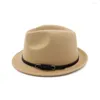 Boinas de ala corta enrollada Jazz Fedora sombrero con hebilla de cinturón negro Vintage Trilby mujeres hombres fiesta fieltro Top Casual al aire libre sol