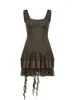 Casual Dresses Elegant Sleeveless U Neck Patchwork Ruffled Bodycon Dress For Women - Perfect Summer Parties And Clubbing