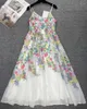 Casual Dresses Beautiful Dress 2023 Spring Summer Fashion Style Women Spaghetti Strap Diamond Beading Sleeveless Exquisite Floral Print