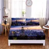 Set City Night Scene Printed 3pc Polyester Fitted Sheet Mattress Cover Four Corners with Elastic Band Bed Sheet Pillowcases