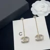 2023 Klassieke Lange Crystal Cc Oorbel Luxe Merk S925 Zilveren Oorbellen Voor Vrouwen Natuurlijke Parel Designer Sieraden