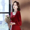 Ethnic Clothing Classic Women Square Neck Toast Summer Bride Party Gowns Vestidos Elegant Burgundy Dresses