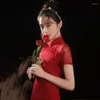 Roupas étnicas plus size vestido de noiva chinês manga curta feminino vermelho retrô cheongsams festa vestidos de noite high end longo qipao
