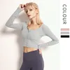 Conjunto de camisas esportivas sexy para yoga, colarinho baixo, roupas de ginástica, fitness, feminino, manga longa, cropped, malha, com nervuras