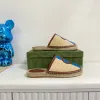 Mule chinelo Interlocking Espadrille Ráfia natural Vermelho e azul Sandália fashion com detalhe de teia Plataforma de cordão com