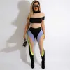 Femmes deux pièces pantalon ensemble 2023 nouvelle mode maille couture couleurs contrastées à manches courtes yoga Leggings Slim Fit costume