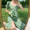 الصيف الأزهار بوهيميا فستان المرأة النمط الفرنسي الشيفون سبليت الجنية اللباس الإناث مثير أنيقة الشاطئ بوهو الكورية 220526
