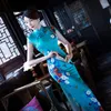 Etniska kläder Kvinnors imitation Silk dubbellager cheongsam långa klänningar kungblå smala porslin shanghai qipao 4xl plus size orientalisk