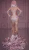Fleurs roses voir à travers des robes de bal à manches longues perlées sirène robes de soirée de célébrité Costume de performance de chanteur robe de soirée formelle