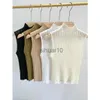 Women's T-Shirt Hollow Out Gauze Tank Top Turtleneck Elegant Sleeveless Design Slim Camis Knitting Solid Chic Corset Summer Women's Tube Top J230627