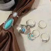 Band Rings IPARAM Vintage Silver Color Rings for Women Elliptical Imitation Turquoise Leaf Finger Ring Bohemian Fashion Jewelry Trendy Gift x0625