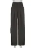 Pantaloni da donna Capris HEYounGIRL Shirring Pantaloni a gamba larga casual Pantaloni a vita alta da donna a vita alta Street Basic Pantaloni da donna coreani grigi retrò da ufficio 230627