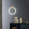 Lustres WOODSMAN Moderne 1 tête 3 têtes Led Lustre En Bois Acrylique Anneau Pour Salon Chambre LOFT Lumières Suspendues Décoratives