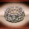 Anelli a grappolo Vintage 925 Sterling Silver Full Flower Hollow Design Ring per le donne Wedding Engagement Party Fashion Charm Jewelry