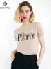 Kadın T-Shirt Ins Kısa Kollu Paris Eyfel Kulesi Boncuklu Tshirt Yaz Yeni Kadın Parlak Pamuk O Boyun Gevşek Rahat Kızlar Tees Tops T13115X J230627