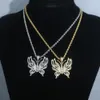 Collier pendentif de charme papillon de luxe avec chaîne de corde pour femme Lady 5A Zircon cubique entièrement pavé Hip Hop meilleur cadeau bijoux