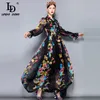 Ld Linda Della Summer Runway Maxi Dress Women Lengeve Bow Collar Vintage Floral Print Chiffon Party Holiday Long Dress Robe 220526