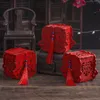 100 pçs/lote estilo chinês itens de novidade vintage quadrado vermelho de madeira amor caixas de doces de casamento lembrancinhas de festa de presente fornecimento de açúcar