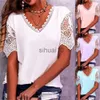 Women's T-Shirt Summer New Lace Stitching Petal Sleeve V-Neck Short-Sleeved T-Shirt Women's Fashion Casual Loose Solid Color Vintage Blouse Tops J230627