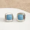 Stud Earrings 11mm Cushion Cut Turquoise Stylish Chic 17mm Square Studs For Women Trendy White Gold Plated Jewelry