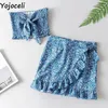 Yojoceli Sexy Bow Ruffle Krótki Dres Dwuczęściowy set Summer Elegancki kwiatowy druk na plaży Sukienka Casual Codzienna sukienka Vestidos 220526