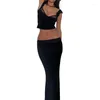 Çalışma Elbiseleri Yaz Kıyafeti Kadınlar İçin 2023 Dantel Trim Düz Renk Kolsuz Backless Sling Tank Tops Sarılmış Kalça Uzun Etekler 2000'ler Giysileri