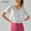 Blusa feminina al Yoga T-shirt botão decote em V verão luz solta blazer corrida emagrecimento roupa fitness