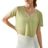 Blusa feminina al Yoga T-shirt botão decote em V verão luz solta blazer corrida emagrecimento roupa fitness