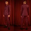 Men Wedding Suits Groom Dark Red Beading Bridegroom For Groomsmen Tuxedos Custom Made Business Outfits Party 2 Pieces