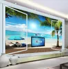 Papéis de parede personalizados 3D Po papel de parede com vista para o mar, janela estéreo, TV, fundo, pintura mural, sala de estar, decoração da casa