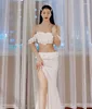 Stage Wear Women Belly Dance Costume 2 Piece Set Oriental Practice Suit Sexy Tank Top Long Side Slit Skirt White Red 2023